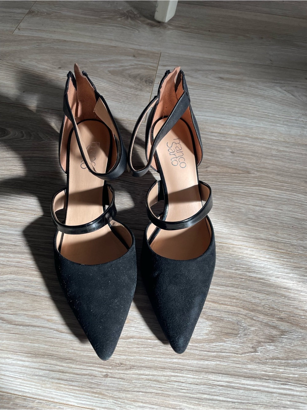 Franco Sarto Black Pointed Toe Strappy Heels